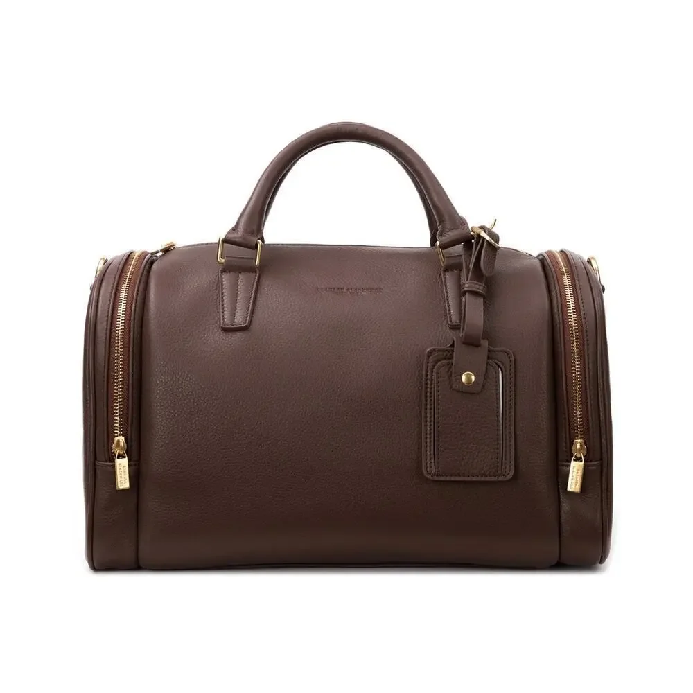 Brandon Blackwood Medium Duffle Bag in Brown Grain Leather with Brass H…
